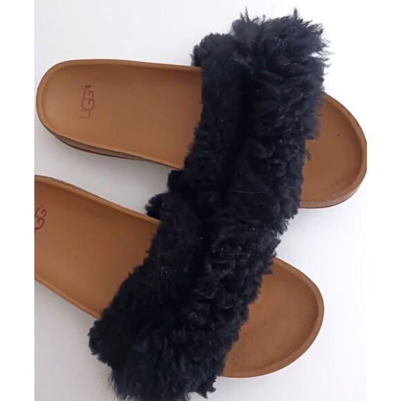 UGG Diane Wisp Blk Sheepskin Fluffie Fluff Slide Footbed Sandal Sz 5.5 - Picture 7 of 8